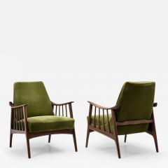 Teak Upholstered Armchairs with Slat Armrests Denmark 1960s - 2898796
