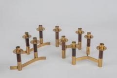 Teak and brass Italian mid century candle holders Set of four - 4128477
