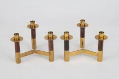 Teak and brass Italian mid century candle holders Set of four - 4128483
