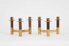 Teak and brass Italian mid century candle holders Set of four - 4128484