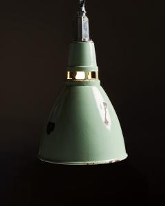 Teal Enameled Aluminum Industrial Pendant Light by Thorlux England c 1950 - 4755441