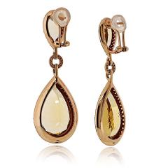 Tear Drop 18K Yellow Gold Citrine and Fancy Diamond Drop Earrings - 4359099