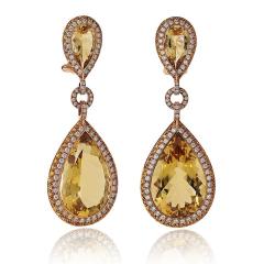 Tear Drop 18K Yellow Gold Citrine and Fancy Diamond Drop Earrings - 4361186