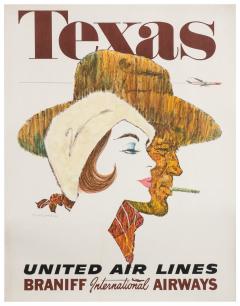 Ted Coconis Texas United Air Lines Braniff International Airways Vintage Travel Poster - 4182379