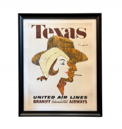 Ted Coconis Texas United Air Lines Braniff International Airways Vintage Travel Poster - 4182392
