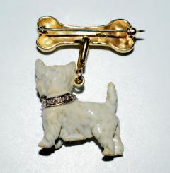 Terrier Dog Bone Gold Enamel Brooch - 2107286