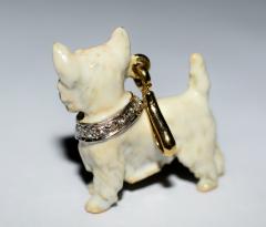 Terrier Dog Bone Gold Enamel Brooch - 2107292