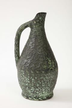 Textured Green Glazed Terracotta Vase Pitcher Spain 20th C  - 3051693