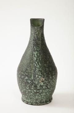 Textured Green Glazed Terracotta Vase Pitcher Spain 20th C  - 3051697