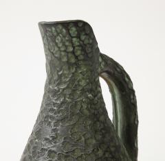 Textured Green Glazed Terracotta Vase Pitcher Spain 20th C  - 3051699