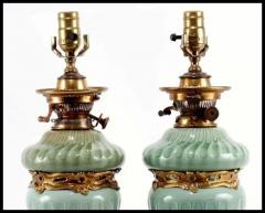 Th odore Deck Pair of French Theodore Deck Ormolu Mounted Celadon Porcelain Lamps - 3865330