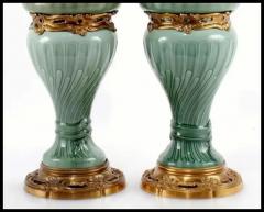 Th odore Deck Pair of French Theodore Deck Ormolu Mounted Celadon Porcelain Lamps - 3865334