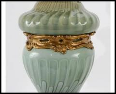 Th odore Deck Pair of French Theodore Deck Ormolu Mounted Celadon Porcelain Lamps - 3865395