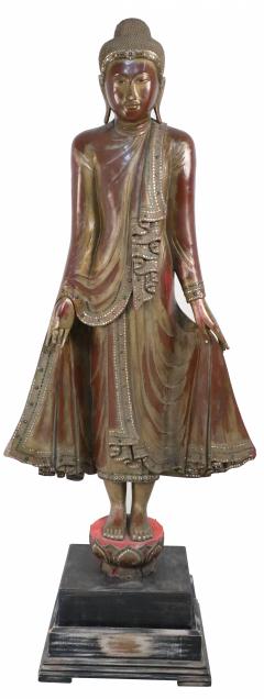 Thai Gold and Red Wooden Bodhisattva Statues - 4520052