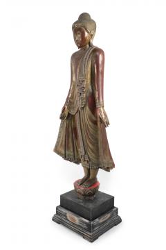 Thai Gold and Red Wooden Bodhisattva Statues - 4520054