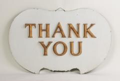 Thank You tole signage with raised letters 1950s American White and Gold - 2499124