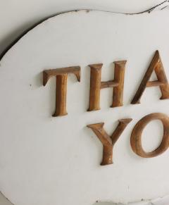 Thank You tole signage with raised letters 1950s American White and Gold - 2499126