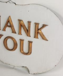 Thank You tole signage with raised letters 1950s American White and Gold - 2499127