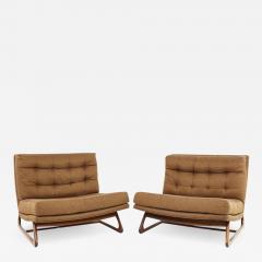 Thayer Coggin Sculpted Walnut Sled Leg Slipper Lounge Chairs A Pair - 2573019
