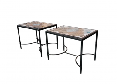 Theodore Alexander English Regency Style Pair of Cocktail or Side Tables Iron Bronze Mixed Marbles - 2547688