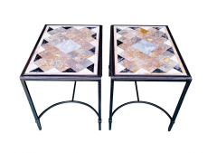 Theodore Alexander English Regency Style Pair of Cocktail or Side Tables Iron Bronze Mixed Marbles - 2547719