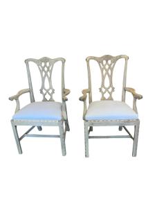 Theodore Alexander Set of 8 Bleached Mahogany Theodore Alexander Rococo Style Chippendale Chairs - 4347937