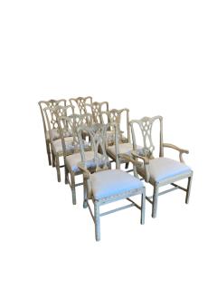 Theodore Alexander Set of 8 Bleached Mahogany Theodore Alexander Rococo Style Chippendale Chairs - 4347943