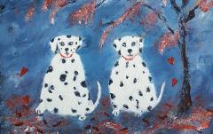 Therese James Dotty Dogs Contemporary Mixed Media on Paper Painting - 2507926