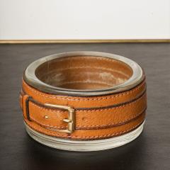 Thick Glass Havana Leather Belt Vide Poches Att to Adnet France 1960s - 2855249