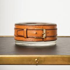 Thick Glass Havana Leather Belt Vide Poches Att to Adnet France 1960s - 2855250