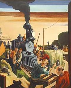 Thomas Hart Benton Copy of Thomas Har Bentons Building of Railroad Painting - 4651140