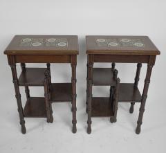Thomas Jeckyll Thomas Jeckyll A Pair of Anglo Japanese Side Tables Inset with Sunflower Tiles - 4186138