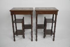 Thomas Jeckyll Thomas Jeckyll A Pair of Anglo Japanese Side Tables Inset with Sunflower Tiles - 4186139