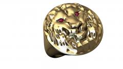 Thomas Kurilla 18 Karat Yellow Gold Ruby Eyed Lion Signet Ring - 2359430