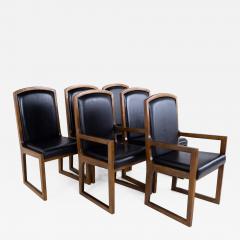 Thomasville Walnut and Black Naugahyde Sleigh Leg Dining Chairs Set of 6 - 2363036