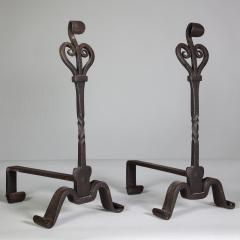 Thornton Downer Pair of Arts Crafts Cotswold School handmade steel fire dogs - 4189914