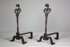Thornton Downer Pair of Arts Crafts Cotswold School handmade steel fire dogs - 4189915