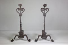 Thornton Downer Pair of Arts Crafts Cotswold School handmade steel fire dogs - 4189916