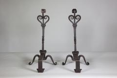 Thornton Downer Pair of Arts Crafts Cotswold School handmade steel fire dogs - 4189917
