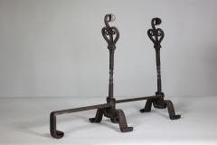 Thornton Downer Pair of Arts Crafts Cotswold School handmade steel fire dogs - 4189918