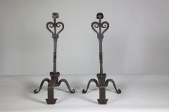 Thornton Downer Pair of Arts Crafts Cotswold School handmade steel fire dogs - 4189919