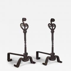 Thornton Downer Pair of Arts Crafts Cotswold School handmade steel fire dogs - 4232824