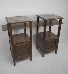 Three Arts Crafts Oak Bedside Cabinets with Marble Tops Extending Shelves - 4193308