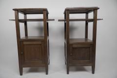 Three Arts Crafts Oak Bedside Cabinets with Marble Tops Extending Shelves - 4193310