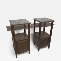 Three Arts Crafts Oak Bedside Cabinets with Marble Tops Extending Shelves - 4234512