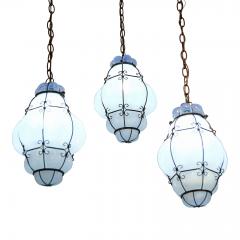 Three Caged White Glass Italian Pendants - 1416335