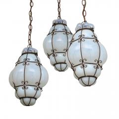 Three Caged White Glass Italian Pendants - 1416341