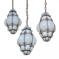 Three Caged White Glass Italian Pendants - 1416344