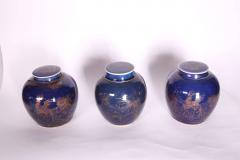 Three Chinese Late 18th Century Blue Glazed and Gilt Porcelain Ginger Jars - 636829