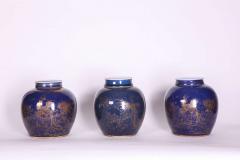 Three Chinese Late 18th Century Blue Glazed and Gilt Porcelain Ginger Jars - 636833